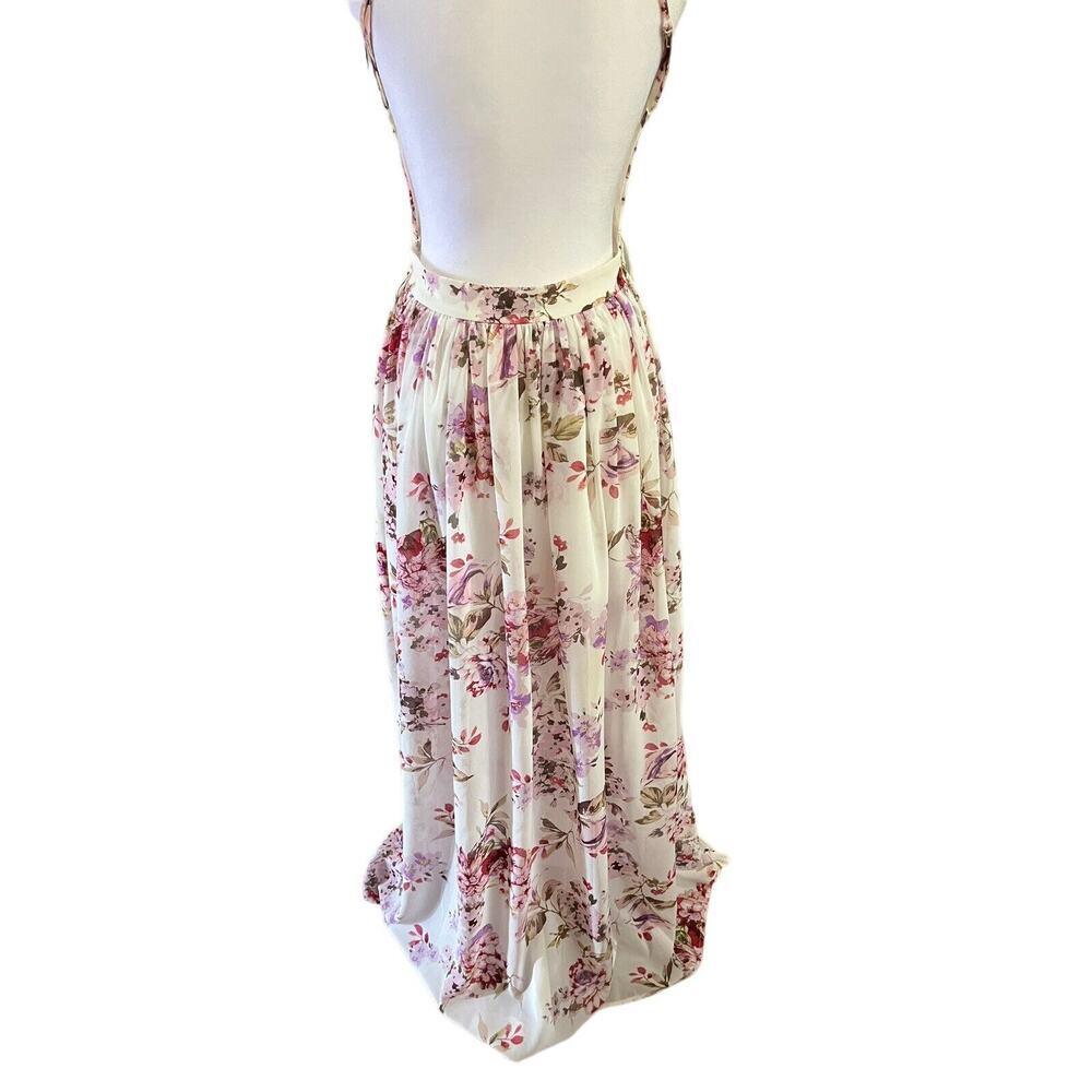 NEW Miss Avenue Beige Floral Print, Backless Cut-Out , Flowy, Lined Maxi Dress L - Picture 4 of 12